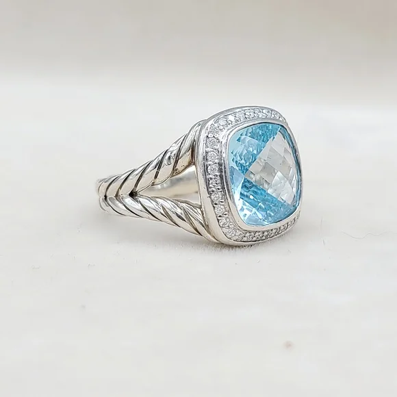 David Yurman Albion Ring With Blue Topaz And Diamonds - Picture 2 of 13